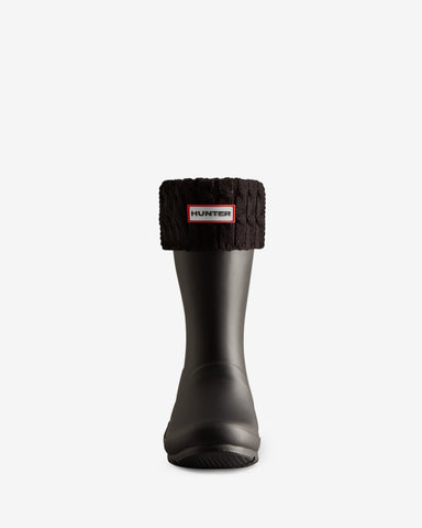 Black Recycled 6 Stitch Cable Cuff Short Boot Socks