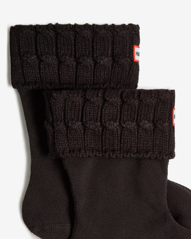 Black Recycled 6 Stitch Cable Cuff Short Boot Socks