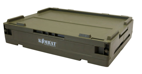 Olive green military folding storage box with quick-deploy design for outdoor and tactical use.