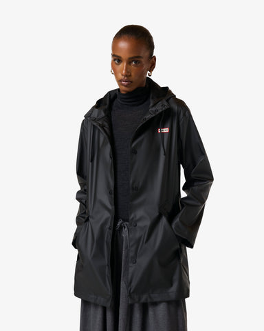 Unisex Black Downpour Jo PU Rain Parka