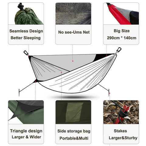9.2Ft Camping Hammock with Net and Ridge Line