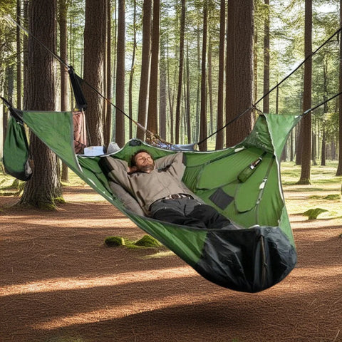 Portable Double Camping Hammock with Anti-Tear Mosquito Net and Straps - Rip-Resistant Bed Net for Hiking and Travel