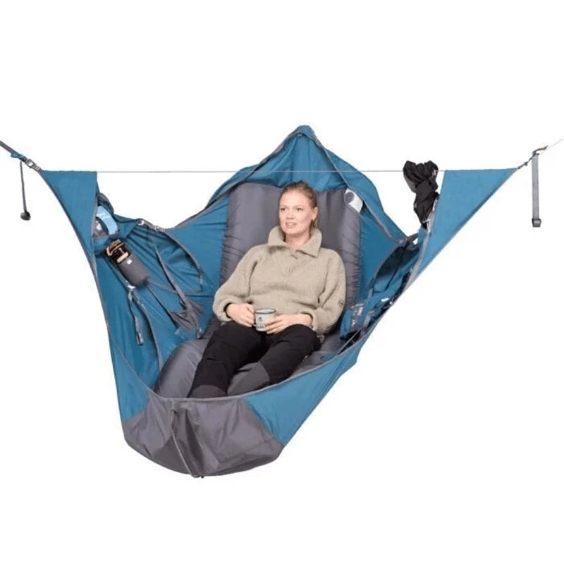 Portable Double Camping Hammock with Anti-Tear Mosquito Net and Straps - Rip-Resistant Bed Net for Hiking and Travel