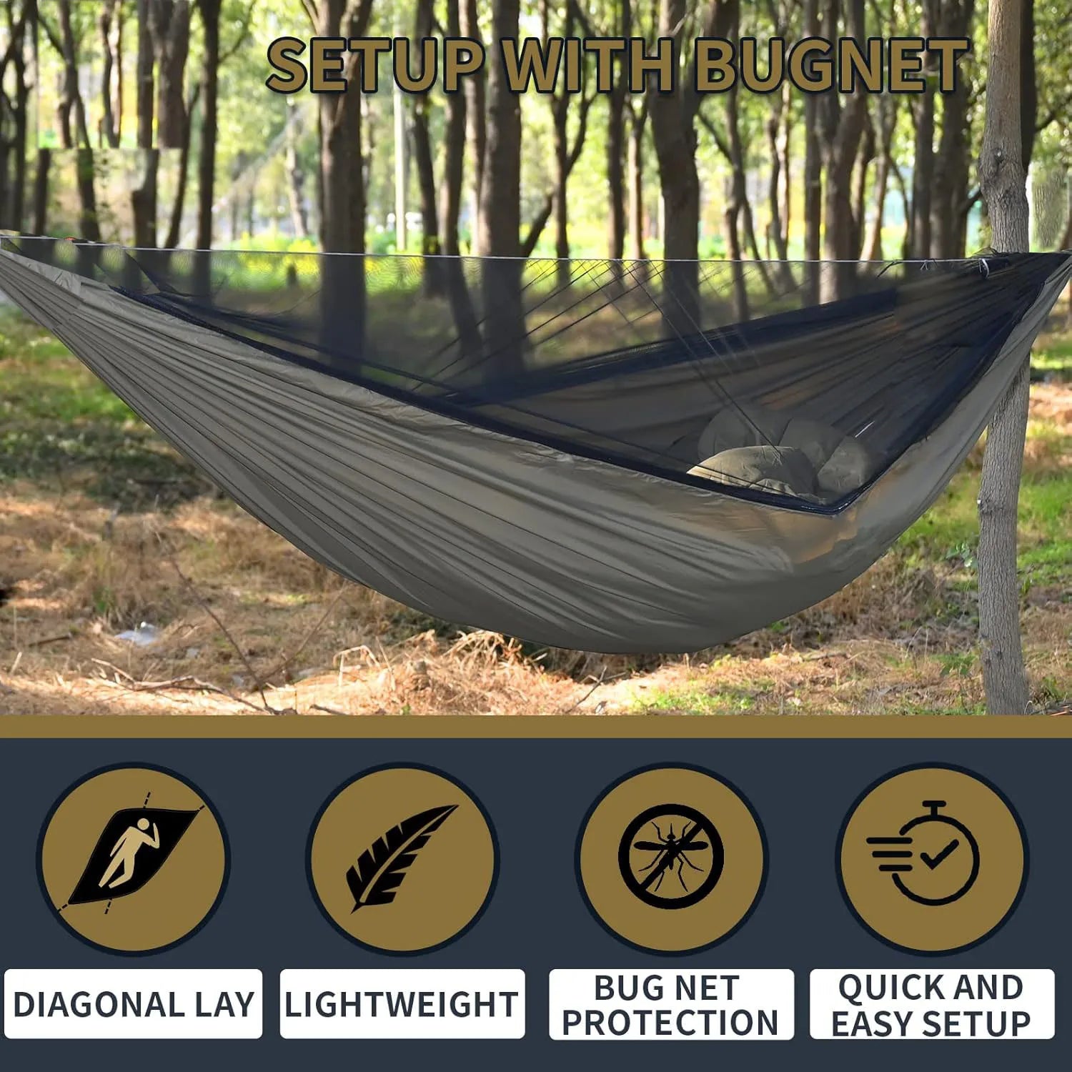Double Size Camping Hammock with Mosquito Net