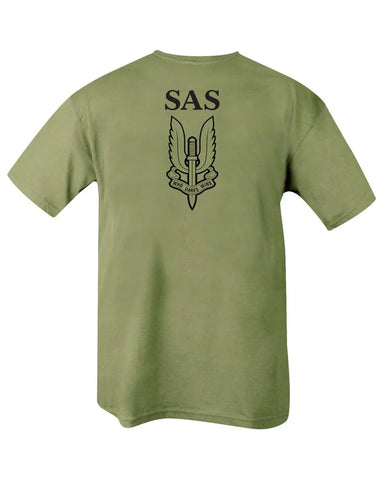 Kombat UK SAS T-Shirt Olive Green – Back View with Large SAS Themed Print