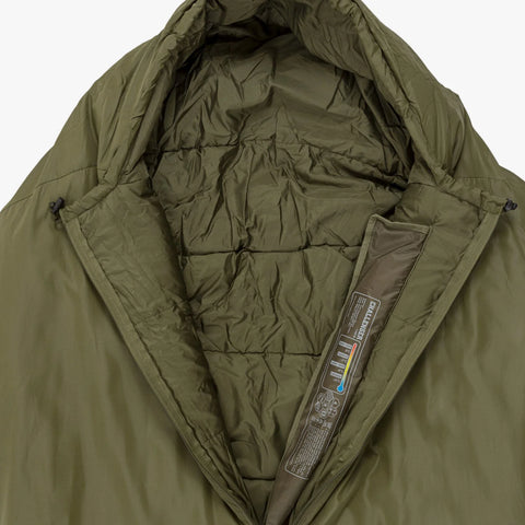 Interior view of the Challenger 400 Mummy Sleeping Bag with cozy synthetic insulation and YKK zipper.