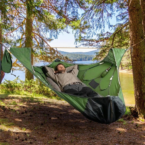 Portable Double Camping Hammock with Anti-Tear Mosquito Net and Straps - Rip-Resistant Bed Net for Hiking and Travel