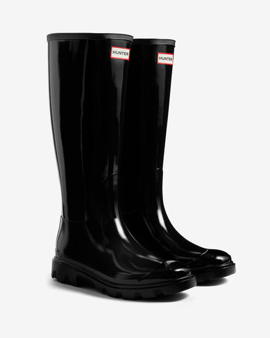 Unisex Black Downpour Tall Gloss Wellington Boot