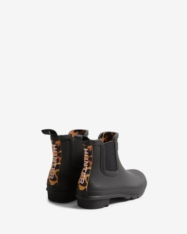 Women's Black Chelsea Leopard Print Backstrap Boot