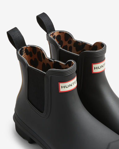 Women's Black Chelsea Leopard Print Backstrap Boot