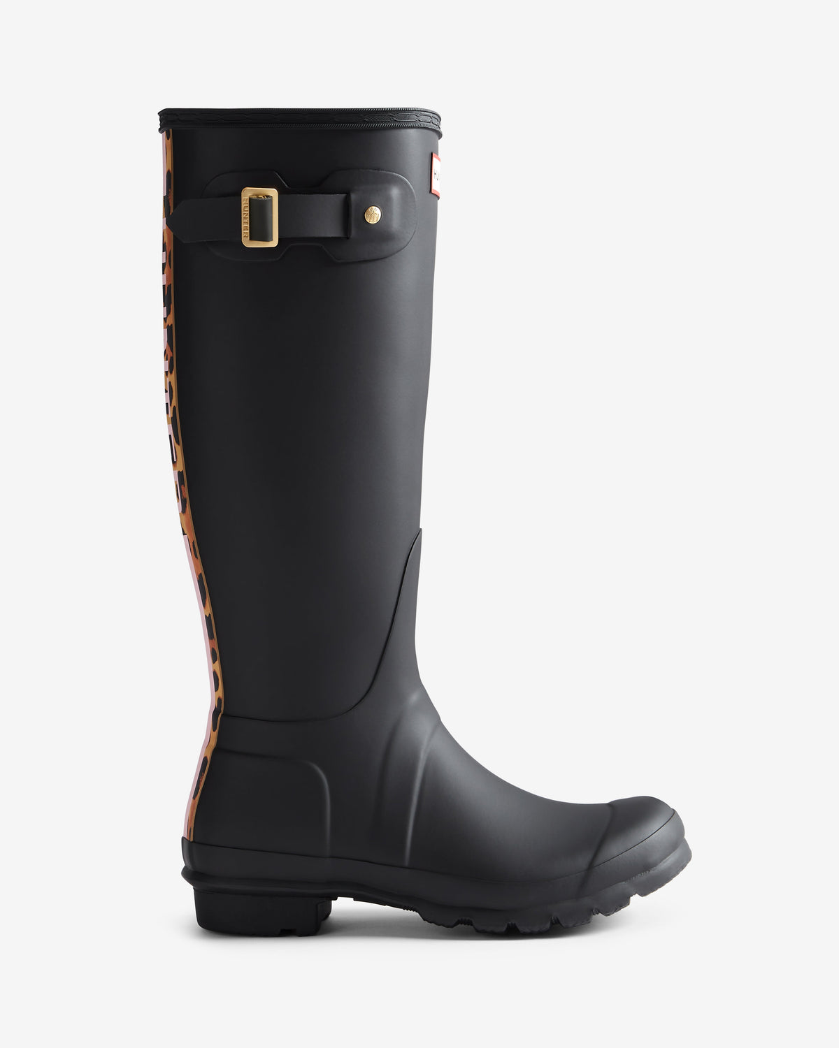 Women's Black Leopard Print Backstrap Tall Wellington Boot