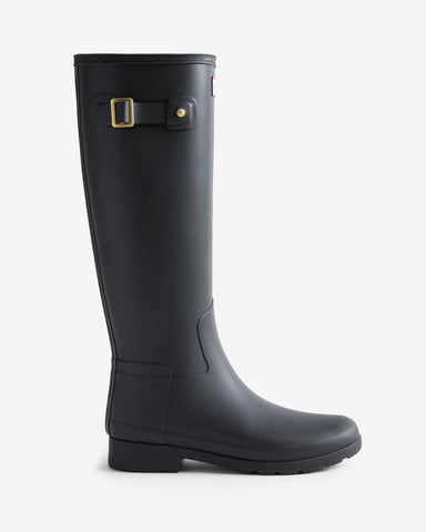 Women's Black Refined Gold Trim Tall Wellington Boot