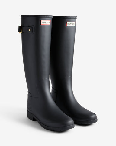 Women's Black Refined Gold Trim Tall Wellington Boot