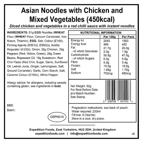 Expedition Foods Asian Noodles with Chicken and Mixed Vegetables | Freeze-Dried Meal