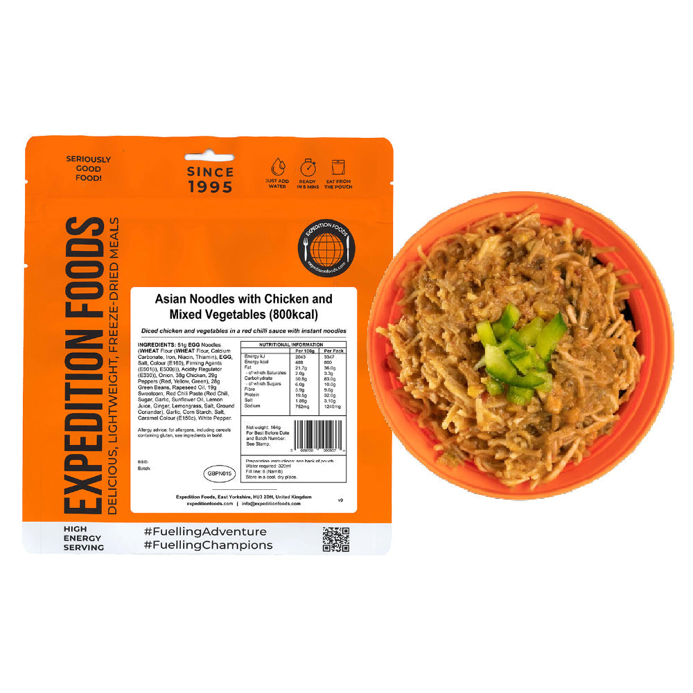 Expedition Foods Asian Noodles with Chicken and Mixed Vegetables | Freeze-Dried Meal
