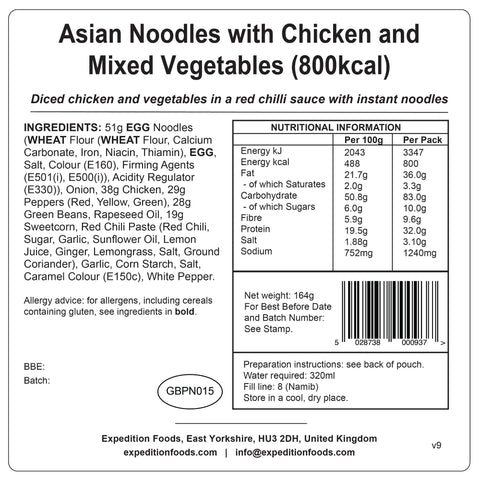 Expedition Foods Asian Noodles with Chicken and Mixed Vegetables | Freeze-Dried Meal