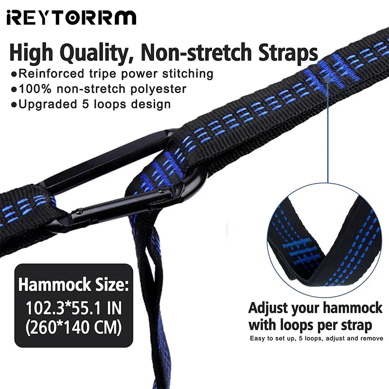 Camping Hammock 260X140Cm Double Portable Hammock with 2 Tree Straps Lightweight Hammocks for Travel Beach Backyard Patio Hiking