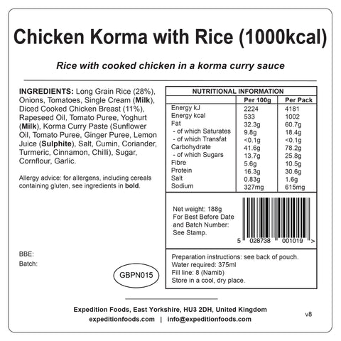 Expedition Foods Chicken Korma with Rice | Freeze-Dried Meal
