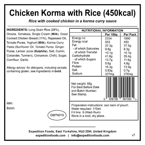 Expedition Foods Chicken Korma with Rice | Freeze-Dried Meal