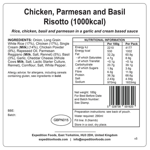 Expedition Foods Chicken, Parmesan and Basil Risotto | Freeze-Dried Meal