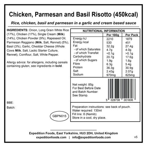 Expedition Foods Chicken, Parmesan and Basil Risotto | Freeze-Dried Meal