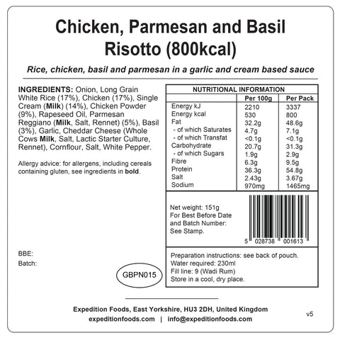 Expedition Foods Chicken, Parmesan and Basil Risotto | Freeze-Dried Meal
