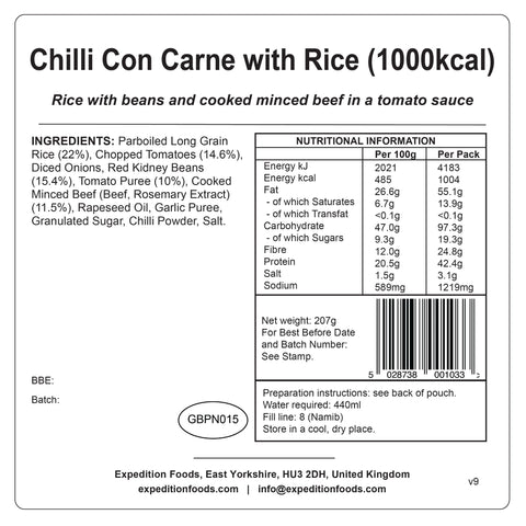Expedition Foods Chilli Con Carne with Rice | Freeze-Dried Meal