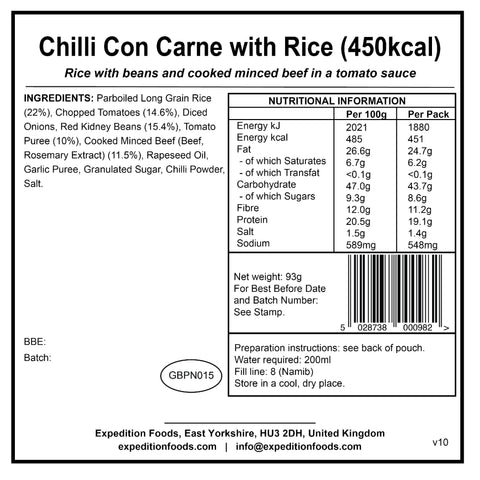 Expedition Foods Chilli Con Carne with Rice | Freeze-Dried Meal