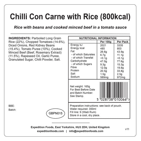Expedition Foods Chilli Con Carne with Rice | Freeze-Dried Meal