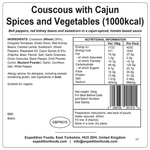 Expedition Foods Couscous with Cajun Spices and Vegetables | Freeze-Dried Meal