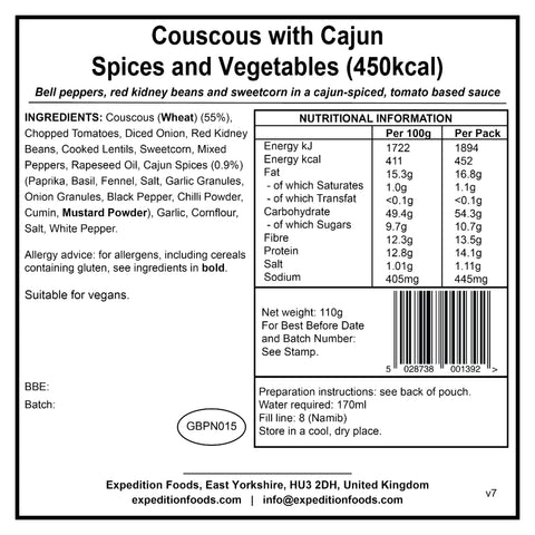Expedition Foods Couscous with Cajun Spices and Vegetables | Freeze-Dried Meal