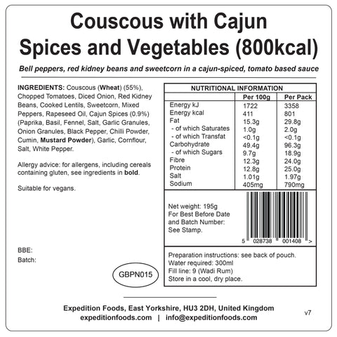 Expedition Foods Couscous with Cajun Spices and Vegetables | Freeze-Dried Meal