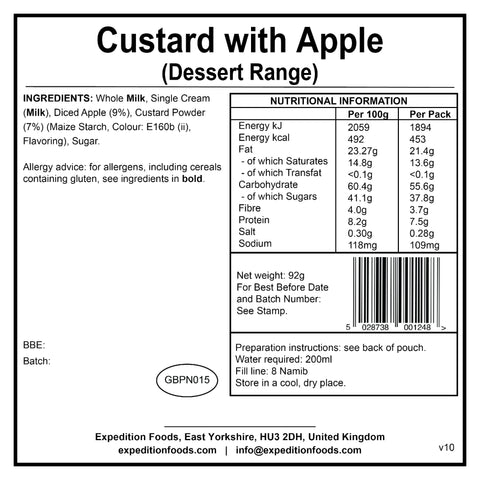 Expedition Foods Custard with Apple (Breakfast/Dessert Range) | Freeze-Dried Meal