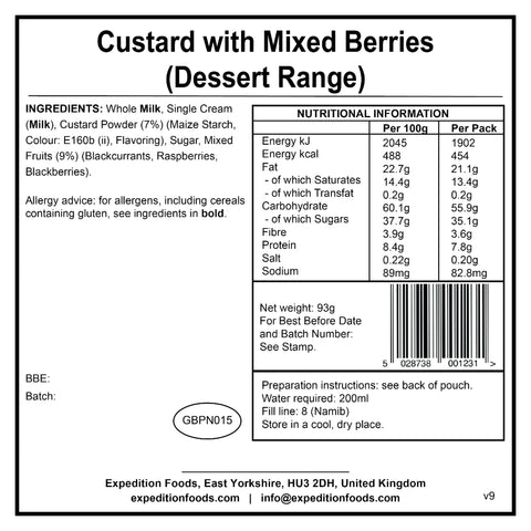 Expedition Foods Custard with Mixed Berries (Breakfast/Dessert Range) | Freeze-Dried Meal