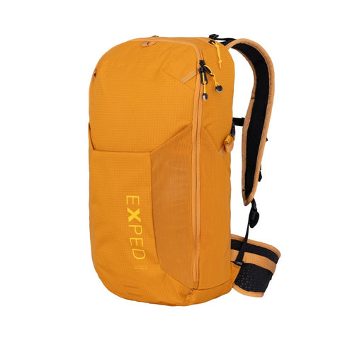 Skyline 20 Backpack in orange, lightweight and ergonomic for day hikes and bike tours, featuring breathable straps.