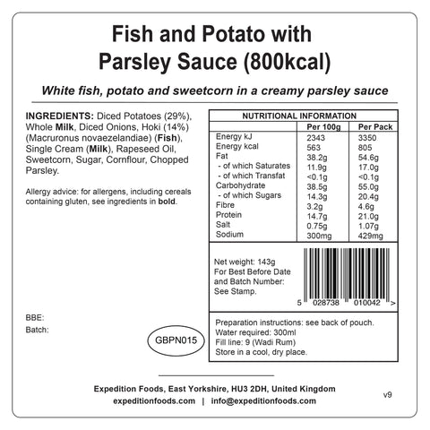 Expedition Foods Fish and Potato with Parsley Sauce | Freeze-Dried Meal