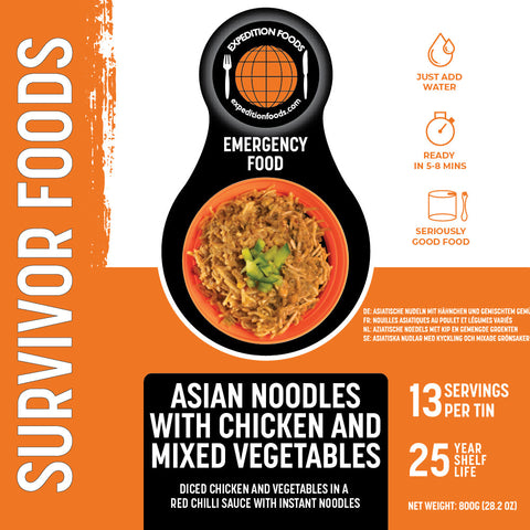 Expedition Foods Asian Noodles with Chicken and Mixed Vegetables (Survivor Foods Range) | Freeze-Dried Emergency Supplies