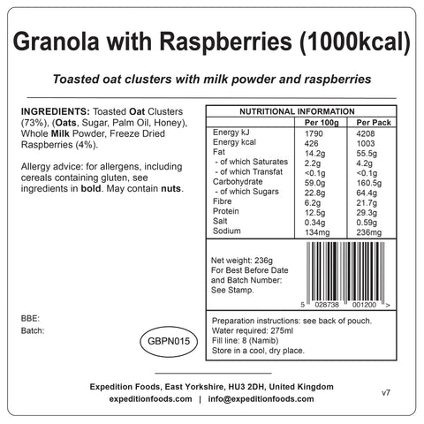 Expedition Foods Granola with Raspberries | Freeze-Dried Meal
