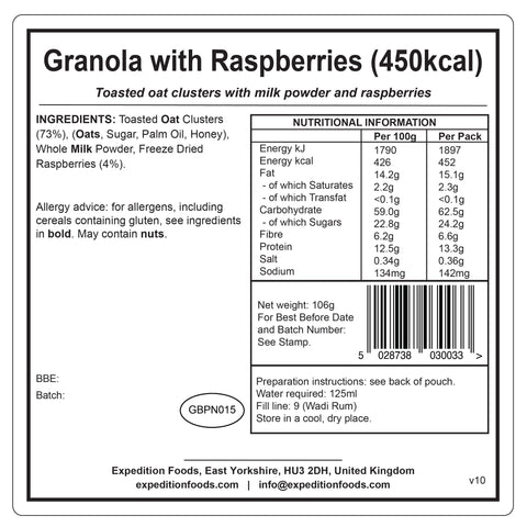 Expedition Foods Granola with Raspberries | Freeze-Dried Meal