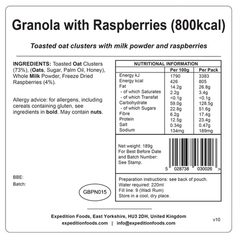 Expedition Foods Granola with Raspberries | Freeze-Dried Meal