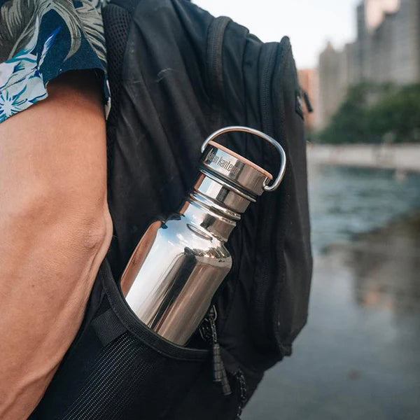 klean_kanteen_reflect_water_bottle_in_backpack_side_pocket
