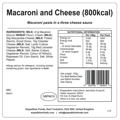 Expedition Foods Macaroni and Cheese | Freeze-Dried Meal