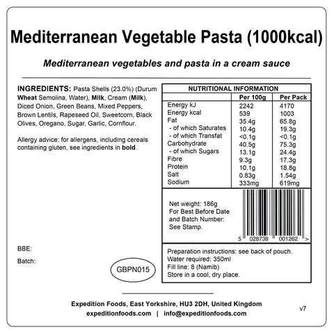 Expedition Foods Mediterranean Vegetable Pasta | Freeze-Dried Meal