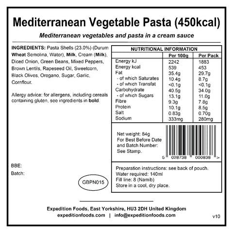 Expedition Foods Mediterranean Vegetable Pasta | Freeze-Dried Meal
