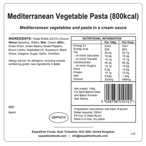 Expedition Foods Mediterranean Vegetable Pasta | Freeze-Dried Meal