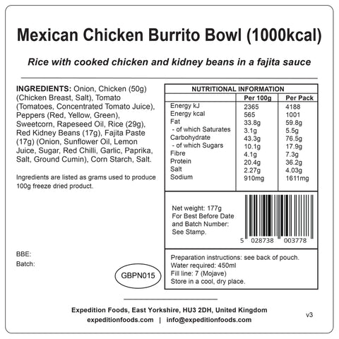 Expedition Foods Mexican Chicken Burrito Bowl | Freeze-Dried Meal