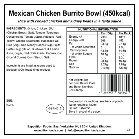 Expedition Foods Mexican Chicken Burrito Bowl | Freeze-Dried Meal