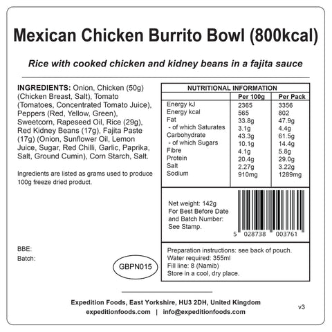 Expedition Foods Mexican Chicken Burrito Bowl | Freeze-Dried Meal