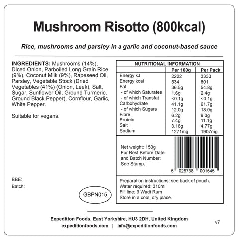 Expedition Foods Mushroom Risotto | Freeze-Dried Meal