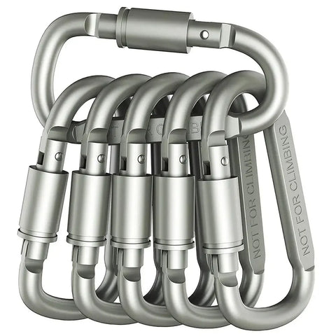 Set of 6 Locking Lightweight Aluminium D-Ring Carabiners